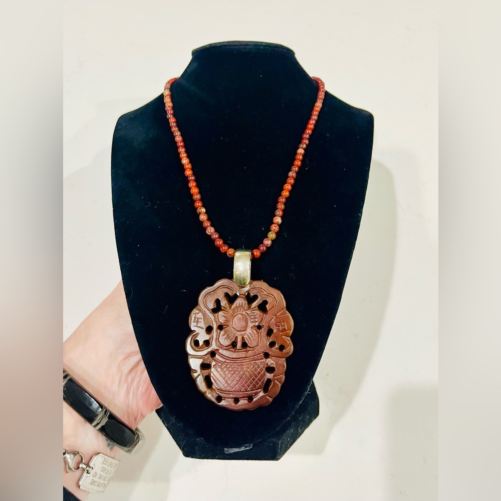 Carved Chinese Jade Pendant Necklace | Sterling Silver | Prosperity Symbol - Picture 3 of 14